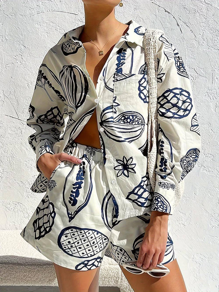 Conjunto de calções e camisola com estampado de frutos de verão