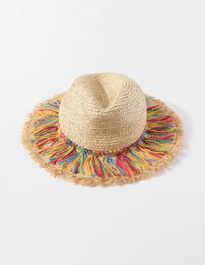 Chapeau de paille à pompon en coton coloré