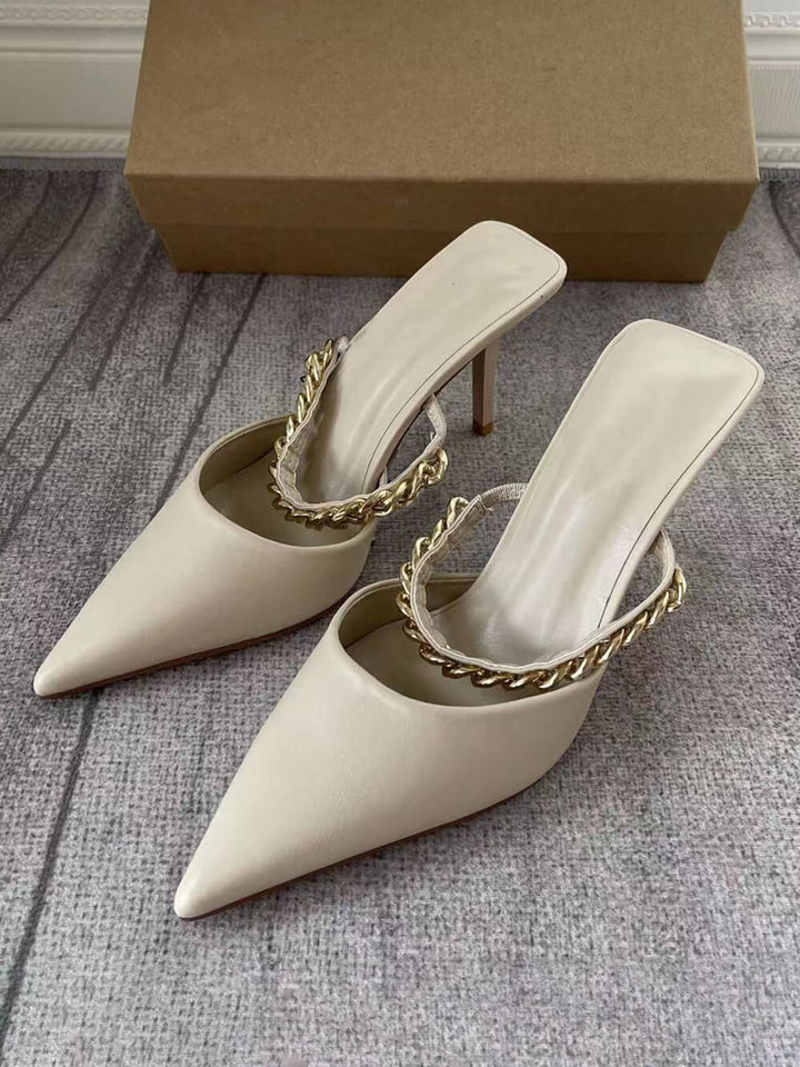 Pointed Chain Stiletto Heel Capped Tocuri înalte