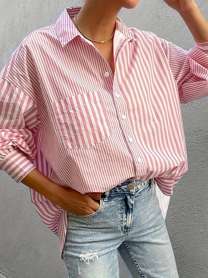 Casual Suelta Moda Estampado A Rayas Elegante Cuello Vuelto Camisa Cárdigan