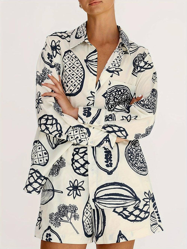 Conjunto de calções e camisola com estampado de frutos de verão