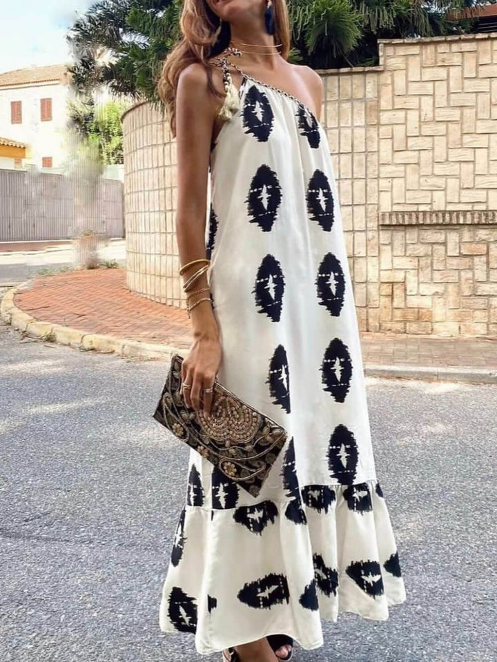 Sunshine Ethnic Print Ένας ώμος χαλαρό Maxi φόρεμα