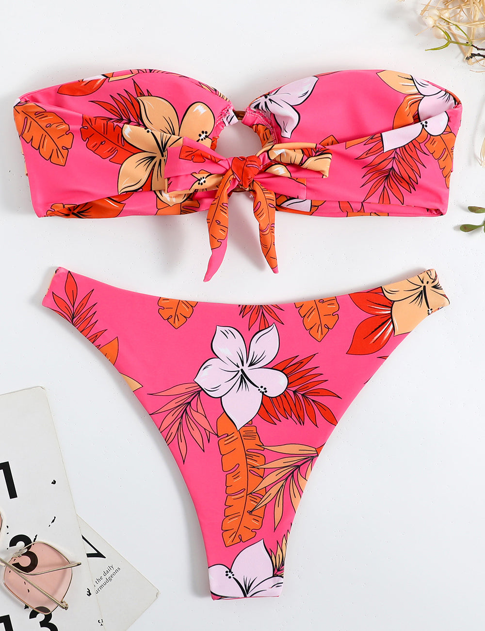 Růžový set O-Ring Push Up Bikini Set