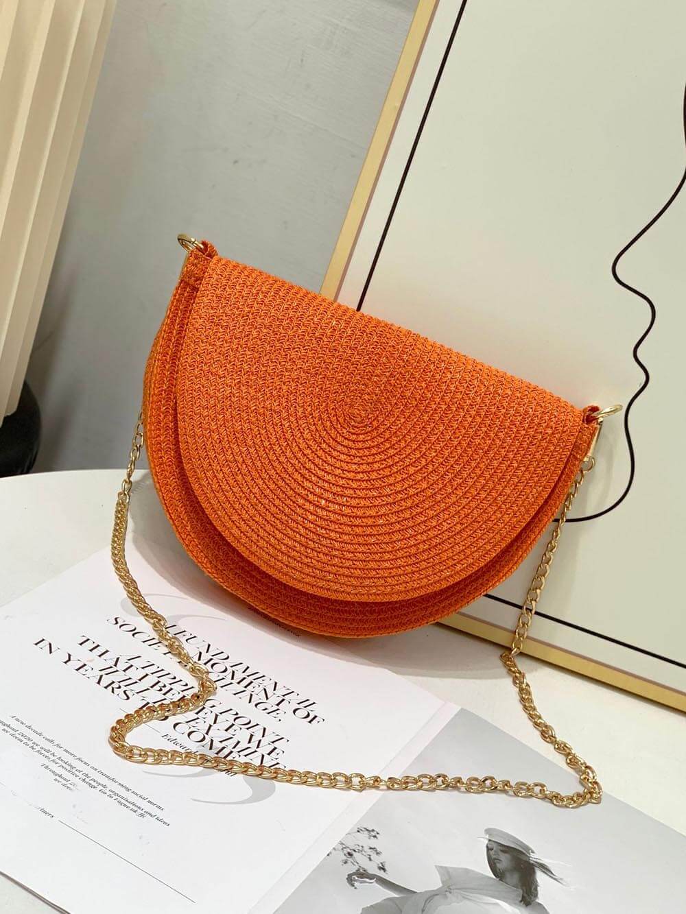 Semicircle Braided Small Fragrant Chain Straw Bag