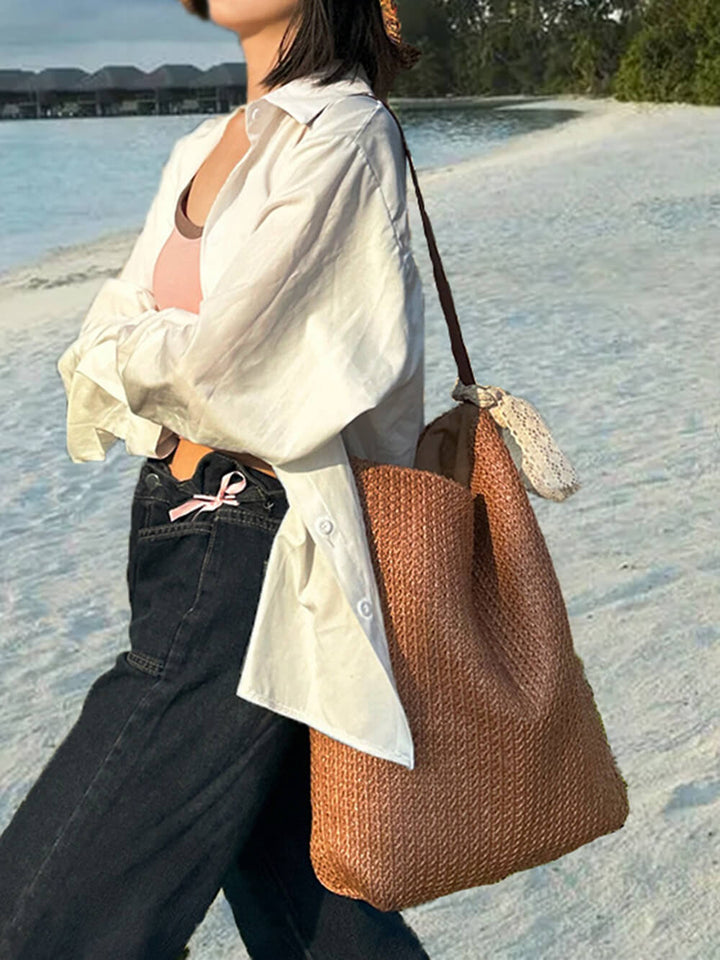 Vacation Lazy Straw Shoulder Tote Bag