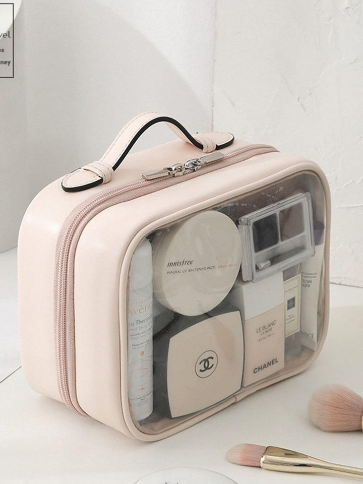 Trousse de maquillage portable en PU transparent