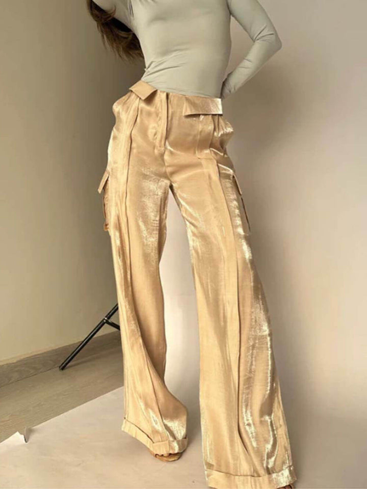 Golden Years Pantalon large en tissu pailleté avec cordon de serrage à la taille et poches