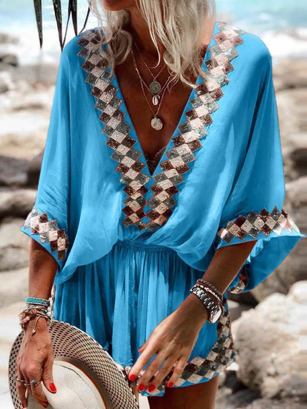 Boheemse Kimono Romper met Strandprint