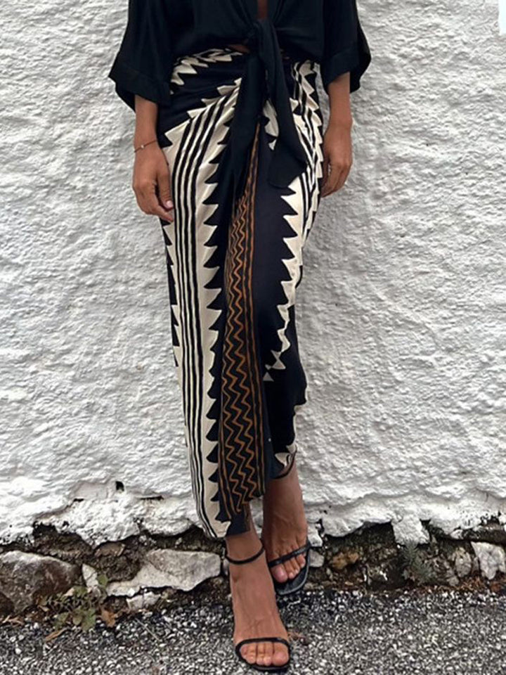 Astra Ethnic Print Υψηλή μέση Ruched Wrap Maxi φούστα