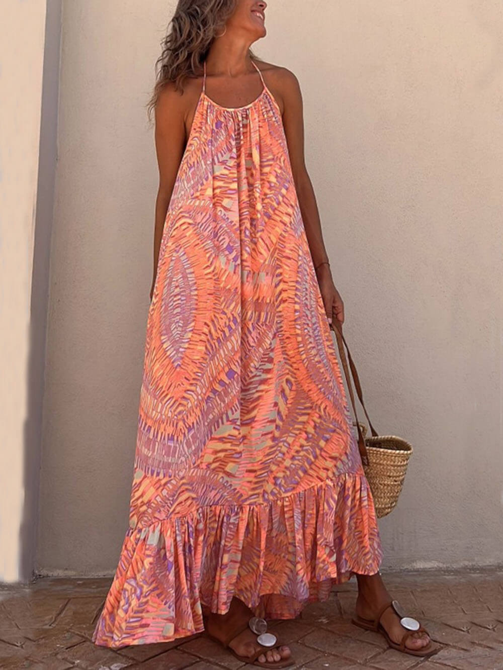 Golden Times Ethnic Print A-line Vacation Maxi Dress