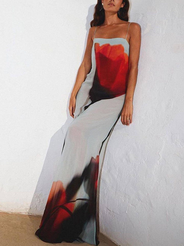 Vakantie Abstract Tulp Print Slip H-Line Maxi Dress