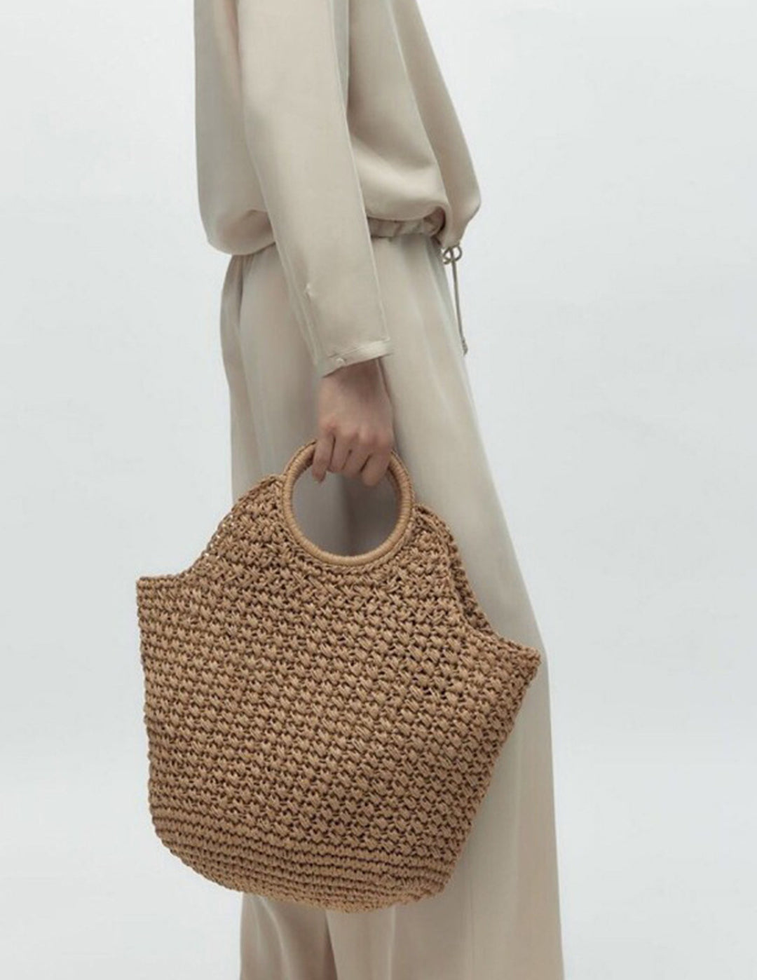 Khaki Stroh Cross Basket Tasche