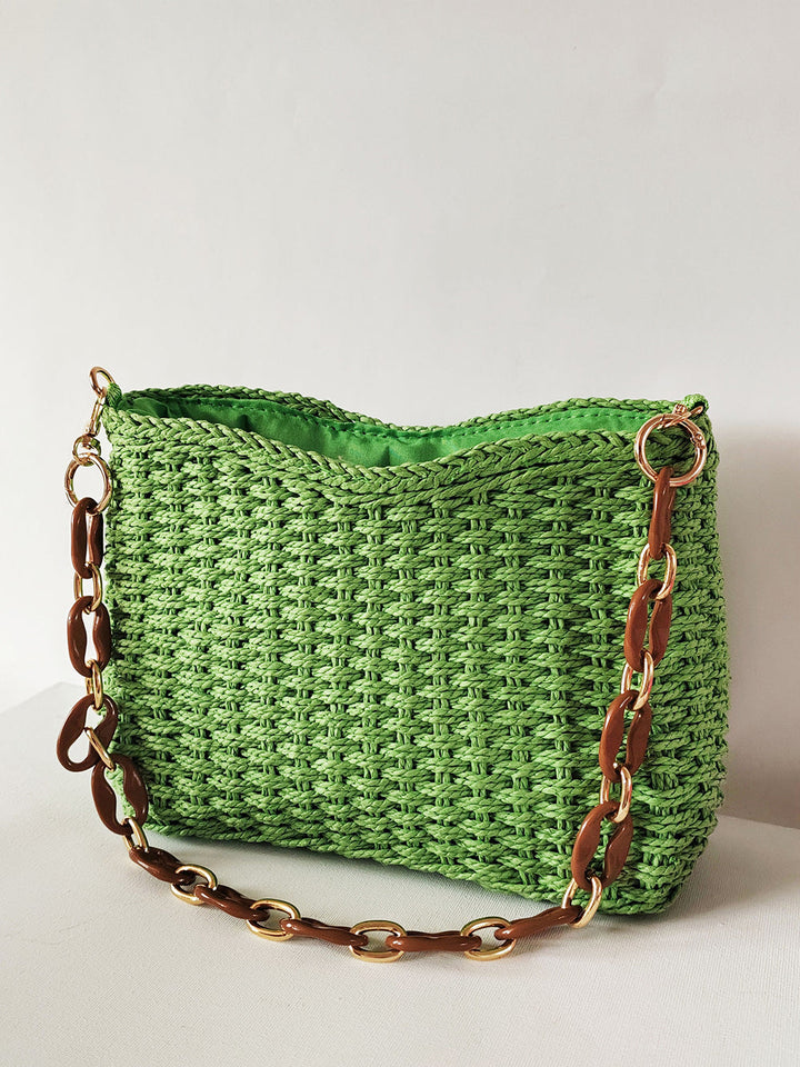 Bolso cuadrado de paja con cadena