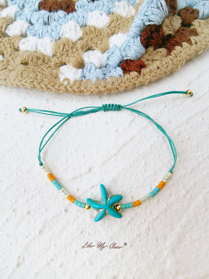 Gelang Manik-manik Serut yang Dapat Disesuaikan StarfishTurquoise