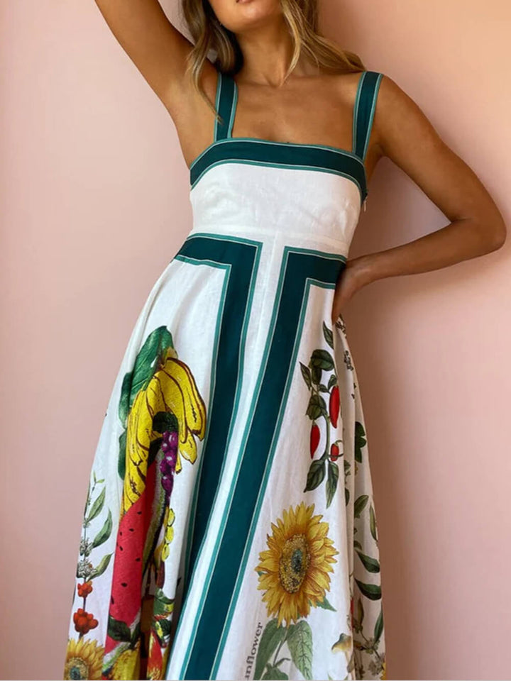 Vestidos sueltos con estampado de moda sin espalda y dobladillo halter