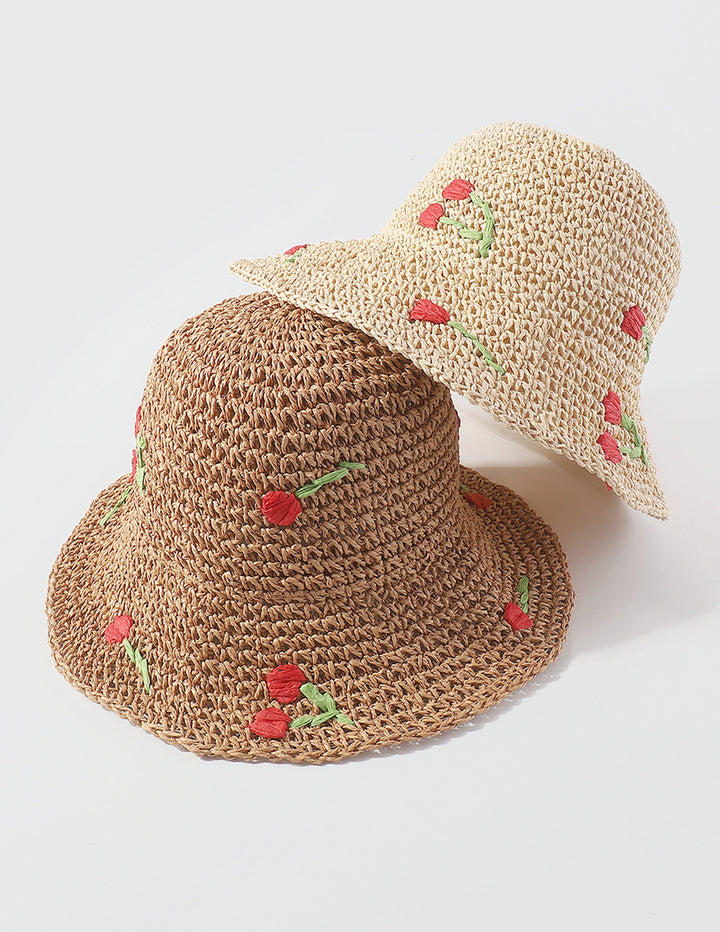 Chapeau baquet à fleurs tissées