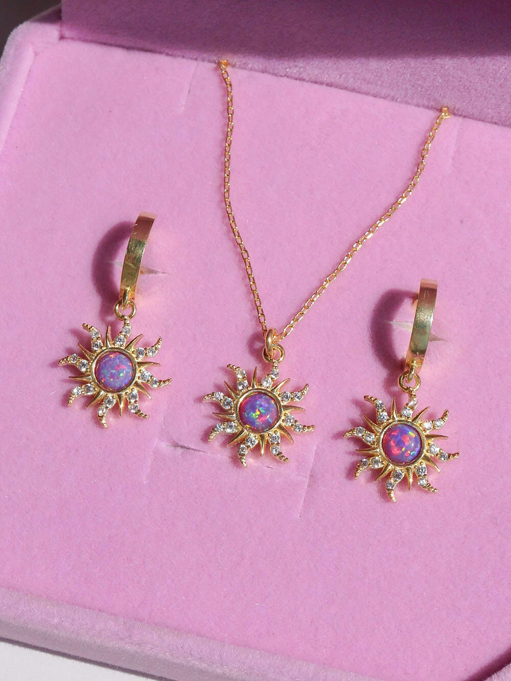 Retro Dopamine Sun Necklace Opal Pendentif Opal Necklace Earrings