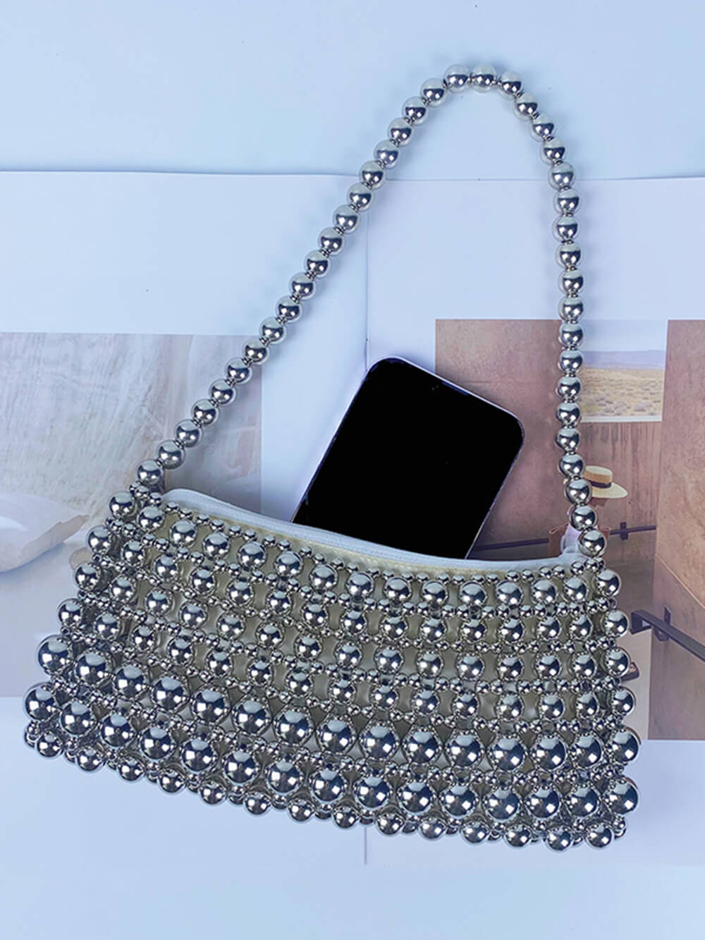 Bolso vintage con cadena de perlas