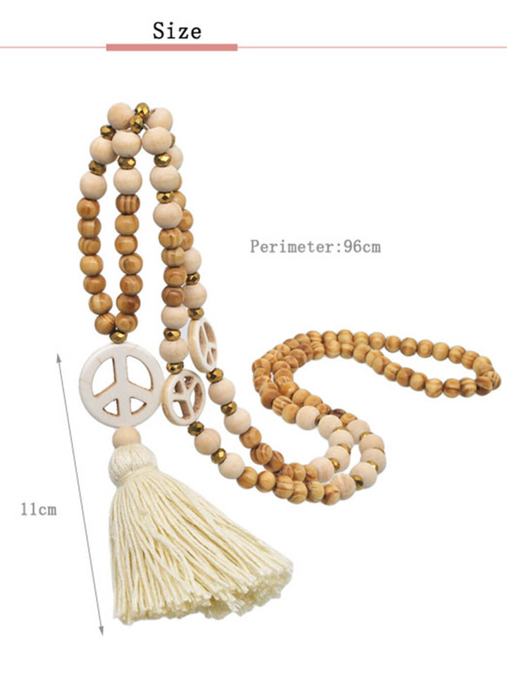 Handmade margele din lemn Tassel și pace Charm Pandantiv colier lung