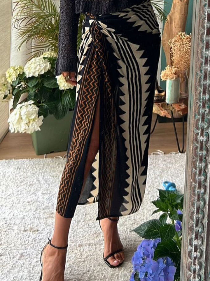 Astra Ethnic Print Υψηλή μέση Ruched Wrap Maxi φούστα