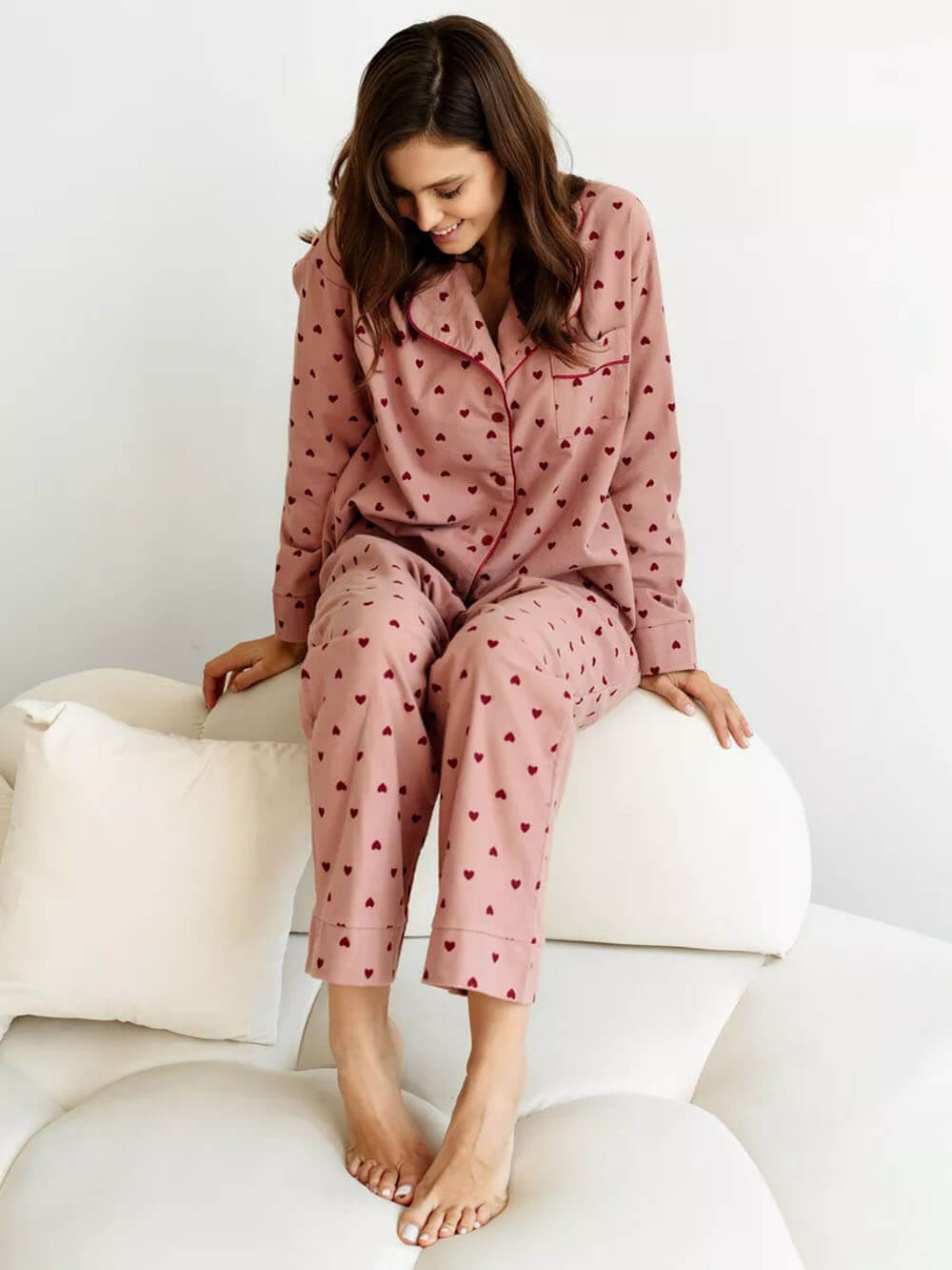 Pyjama français à revers avec motif en forme de coeur