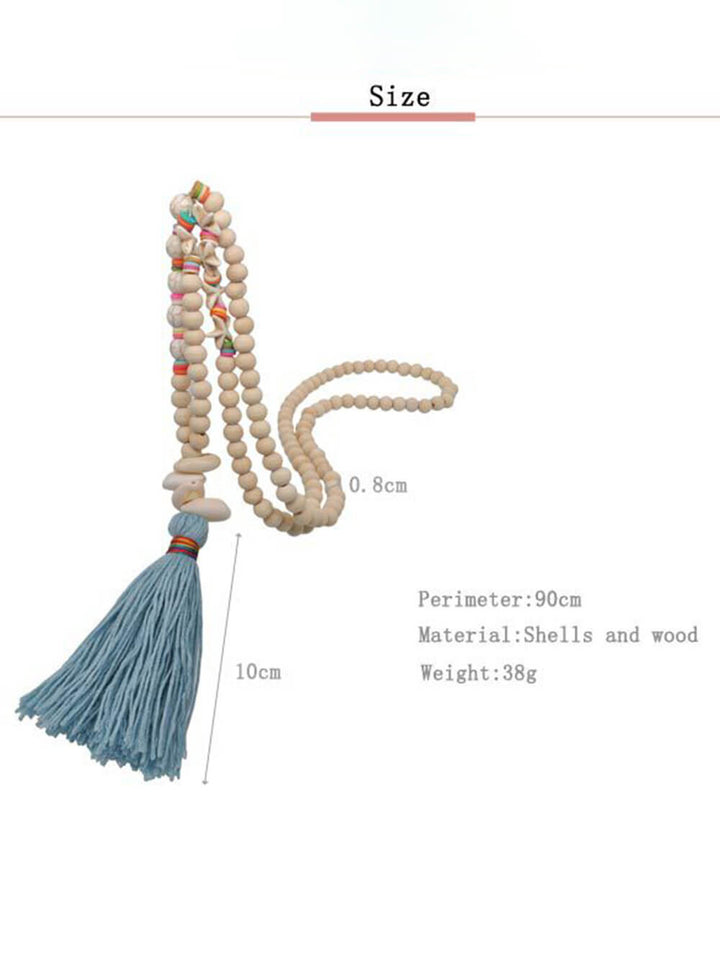 Handmade margele din lemn Tassel și pace Charm Pandantiv colier lung