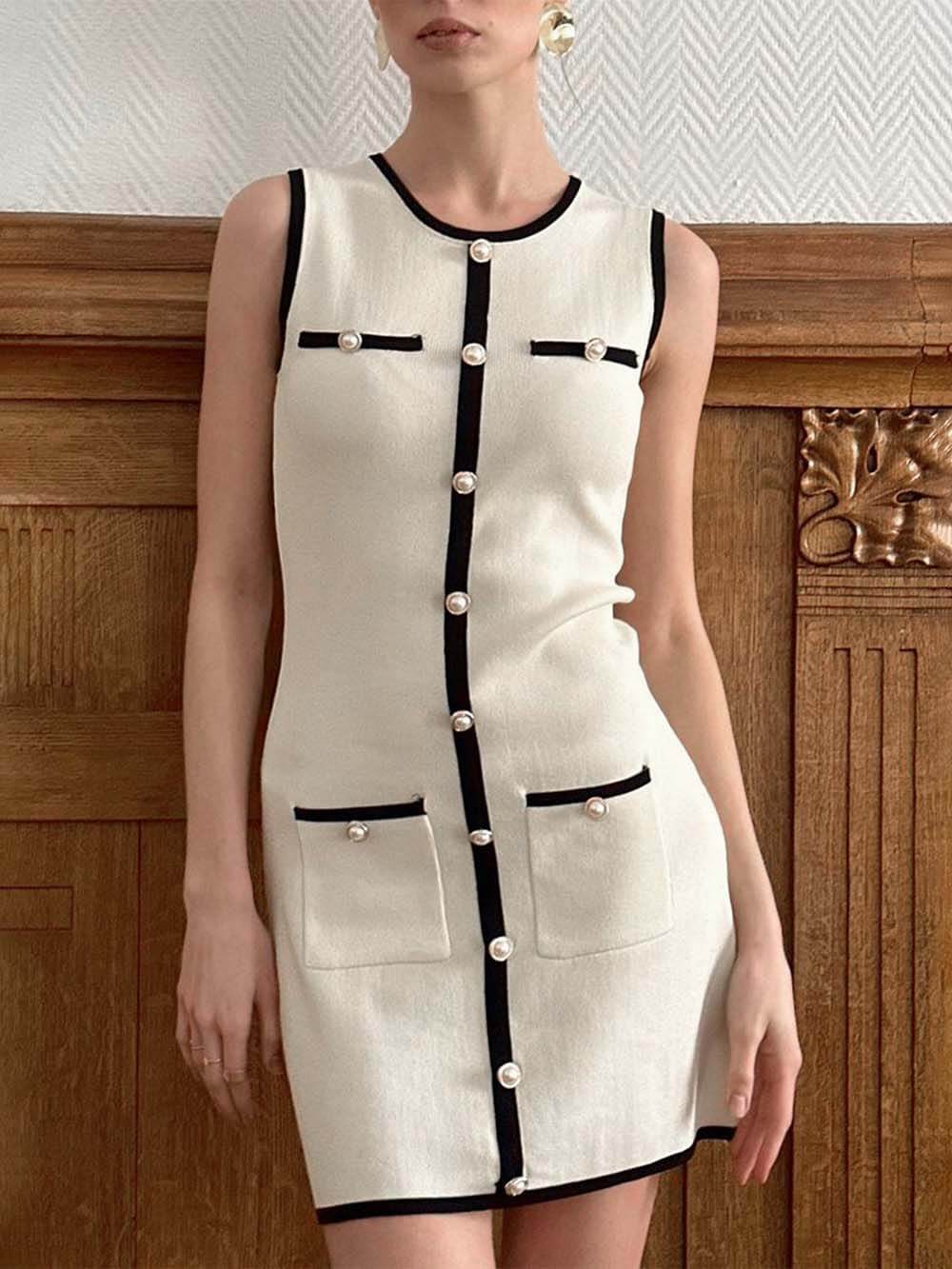 Exquisites ärmelloses Minikleid mit Knopfleiste