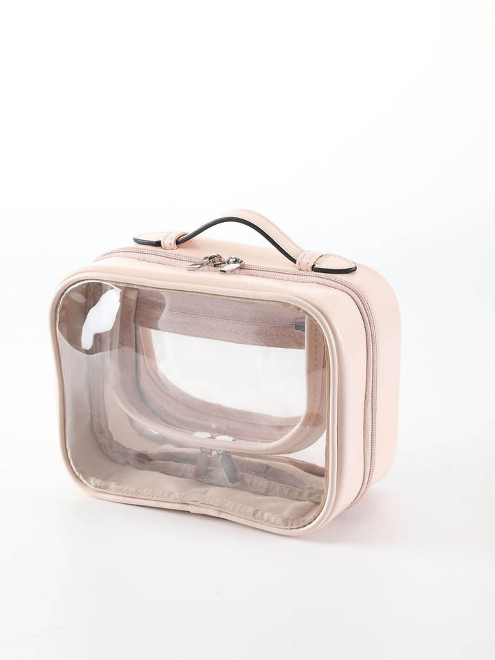 Bolsa de maquilhagem portátil em PU transparente