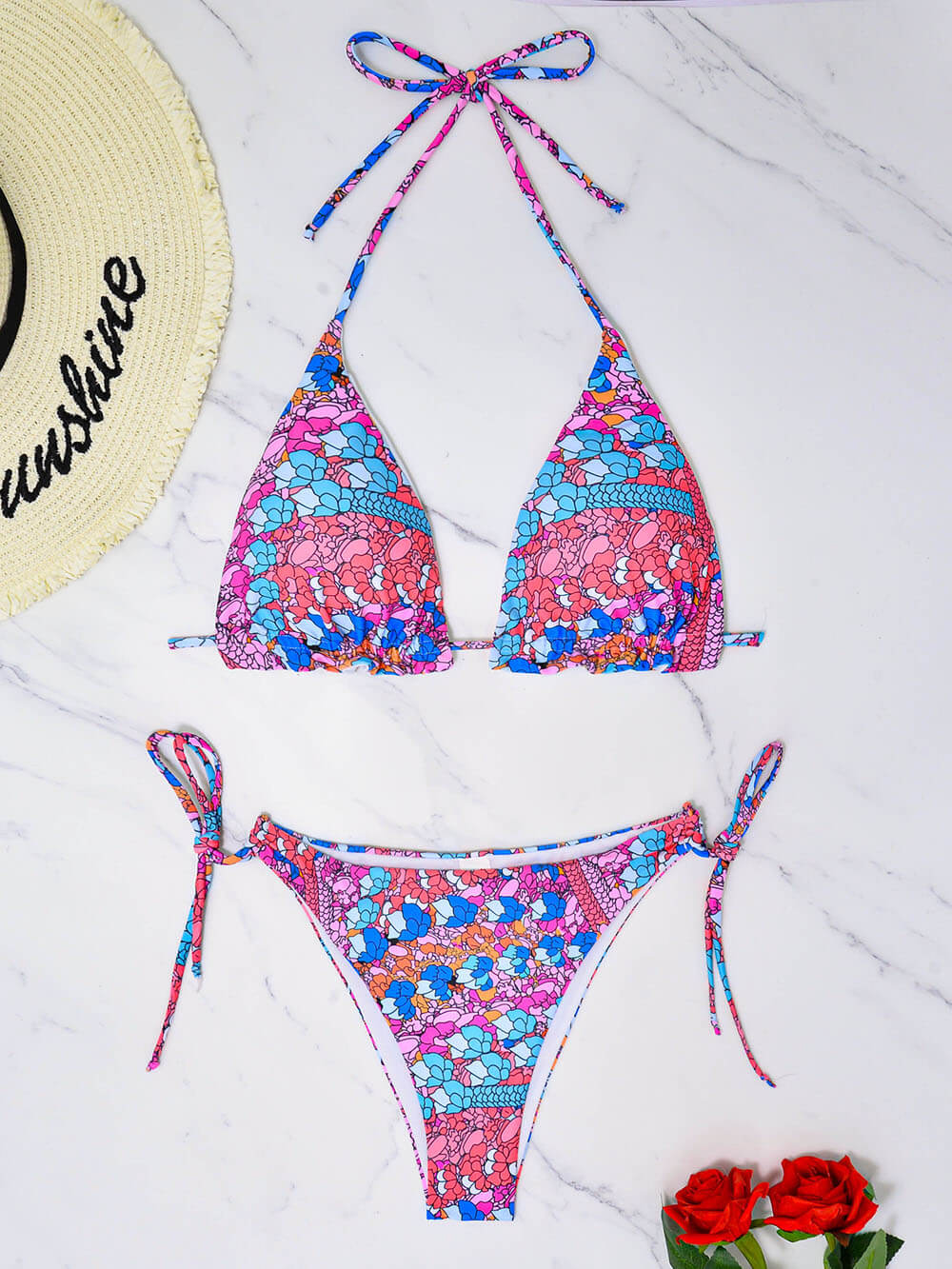 Bedruckter Bikini mit Spitze