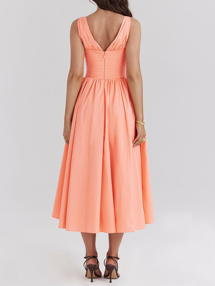 Retro Palace Style Deep V-Neck Midi Dress