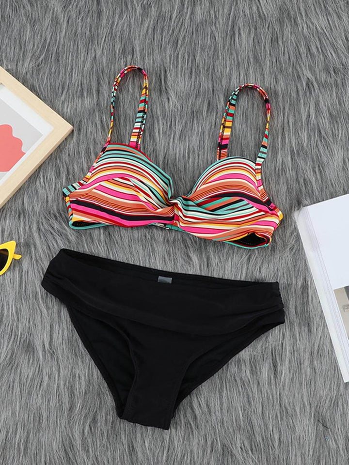 Push Up Bikini Motif Macan Tutul Bergaris Berwarna-warni Set Dua Potong