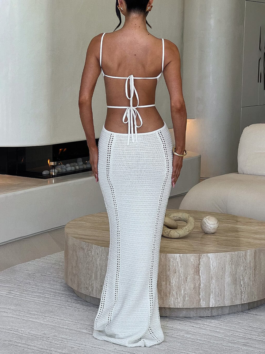 Σέξι Backless Wrap στήθος Midi φόρεμα