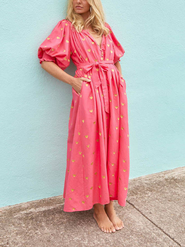 Bedrukt vest Korte Mouw Oversized Midi Dress