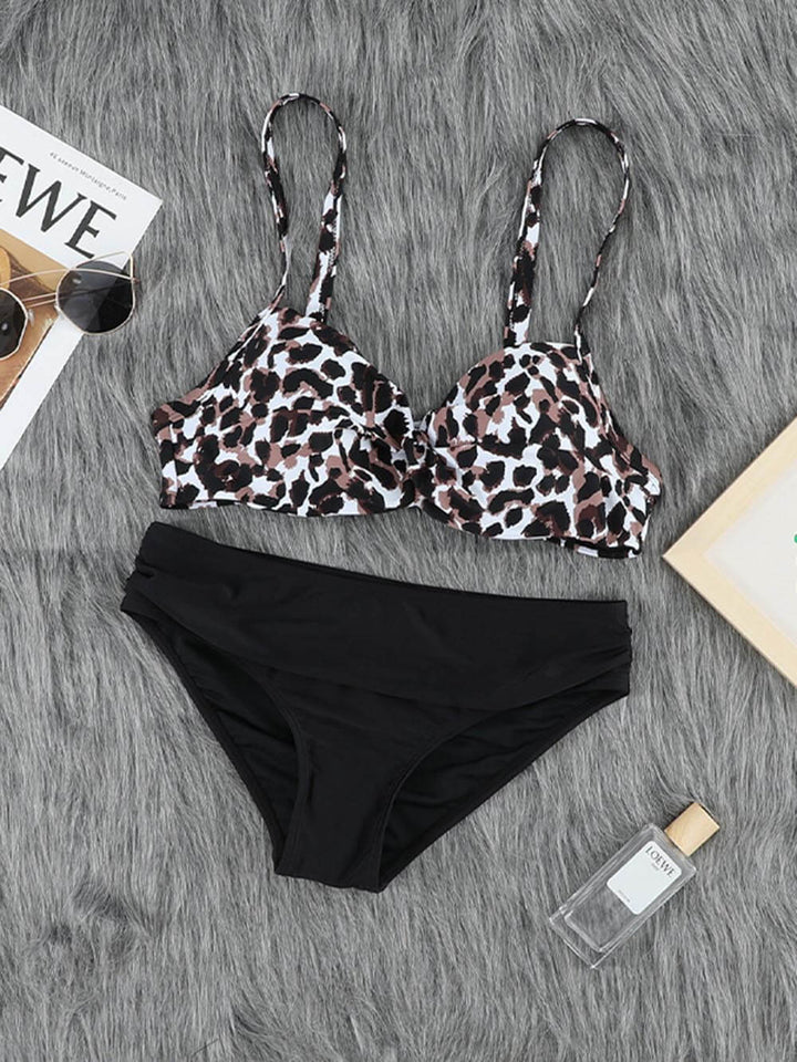 Push Up Bunt gestreifter Leopard Print Bikini Zweiteiliges Set