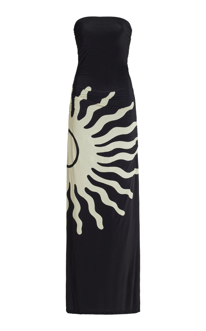 Abstract Sun Print Chest Wrap Hip Midi Dress