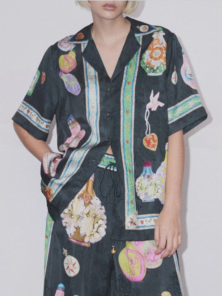 Satijn Uniek Fun Print Knoop Oversized Shirt