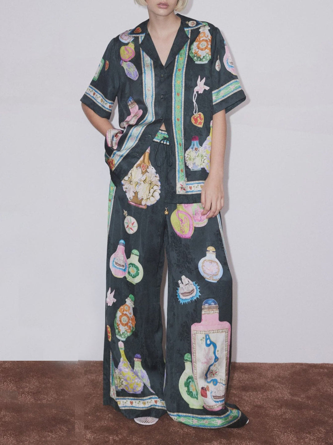 Satijn Uniek Fun Print Knoop Oversized Shirt