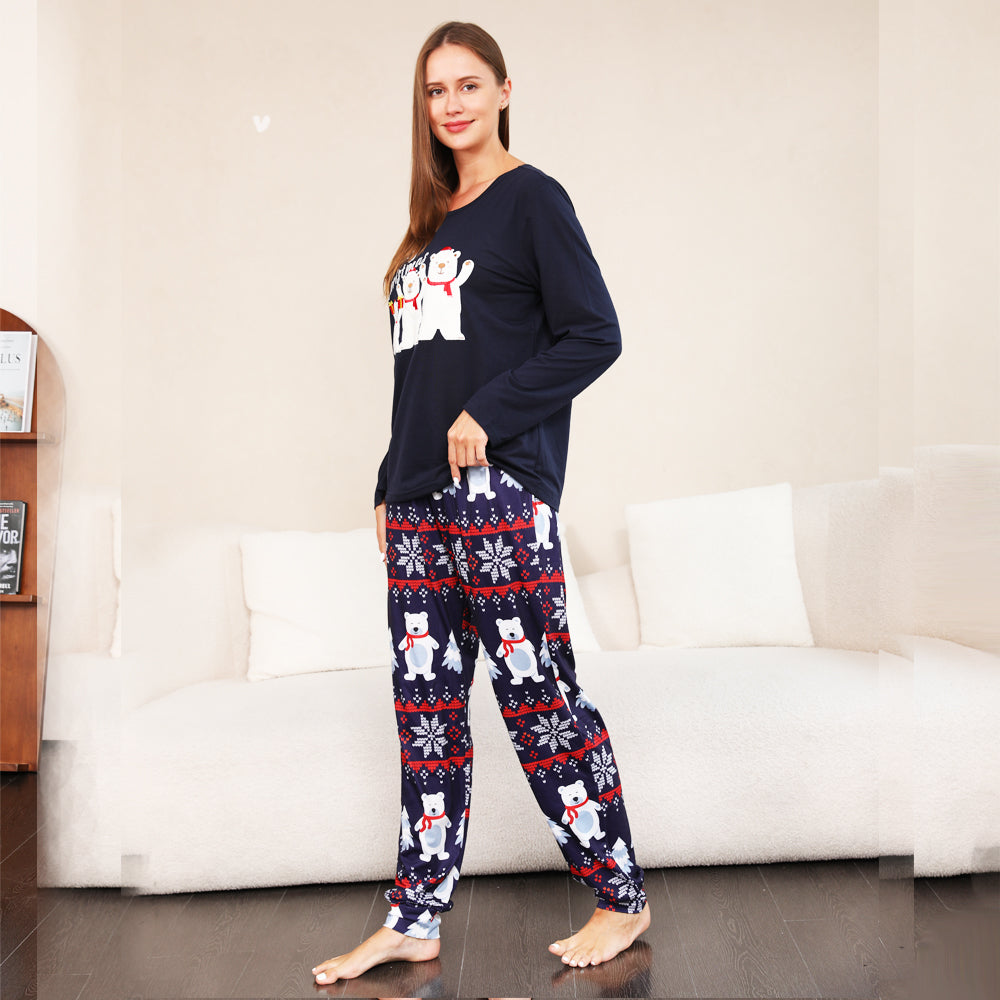 Noel Ailesi Eşleşen Pijama Takımı Lacivert Kutup Ayısı Pijama