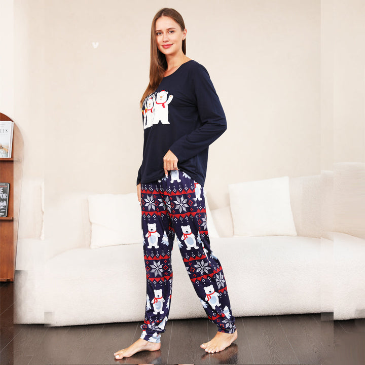 Conjunto de pijama a condizer para a família de Natal Pijama urso polar azul-marinho