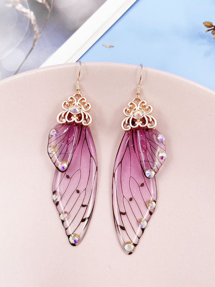 Butterfly Wing Ροζ Στρας Cicada Wing Crystal Σκουλαρίκια με κρύσταλλο