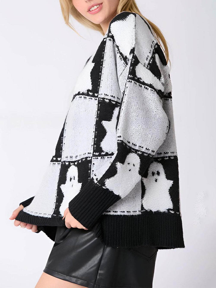 Cosplay Halloween Spook Plaid Spinnenweb Trui Knit Sweater