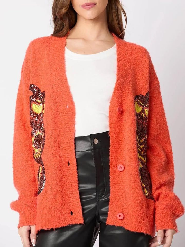 Halloween Eve Pumpkin Devil Sequin Cardigan Sweater