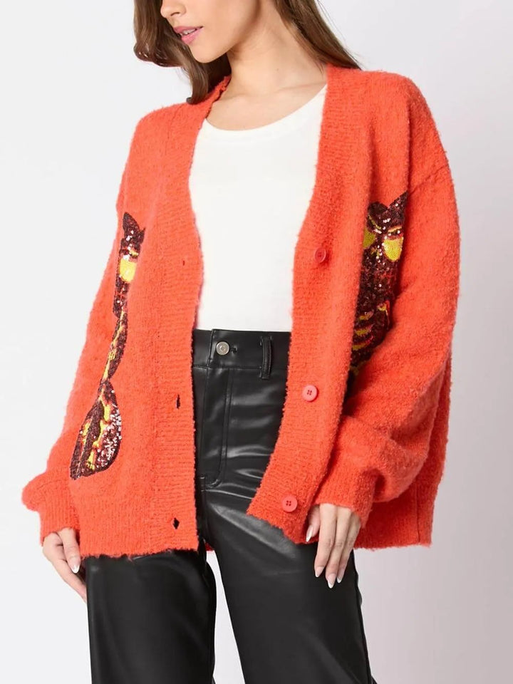 Halloween Eve Pumpkin Devil Sequin Cardigan Sweater