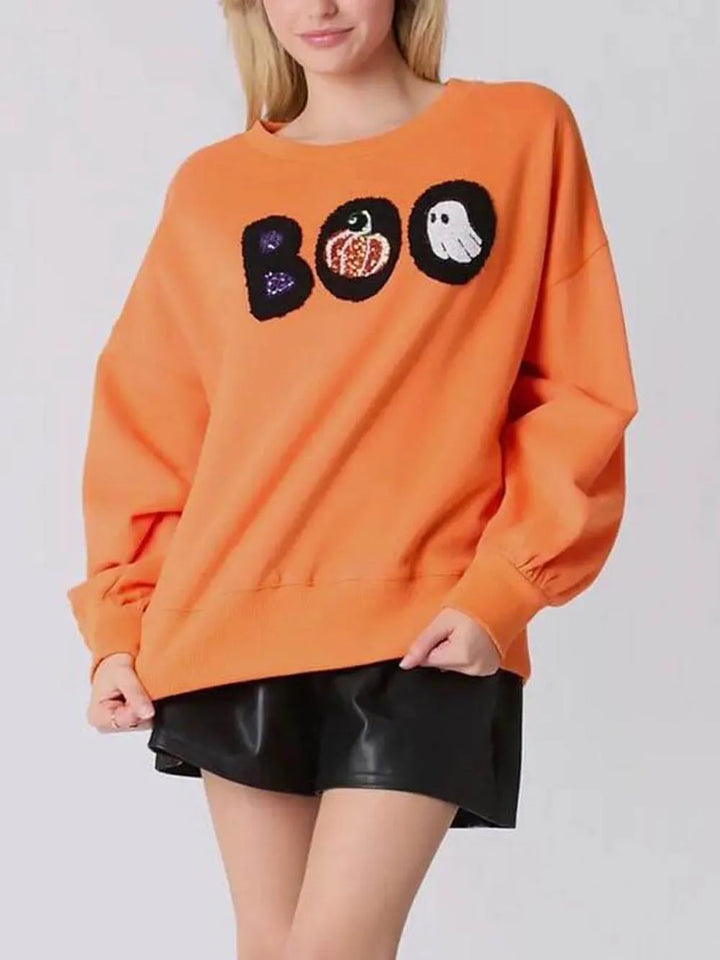 Halloween Kleurrijke Geborduurde Pompoen Los Sweatshirt