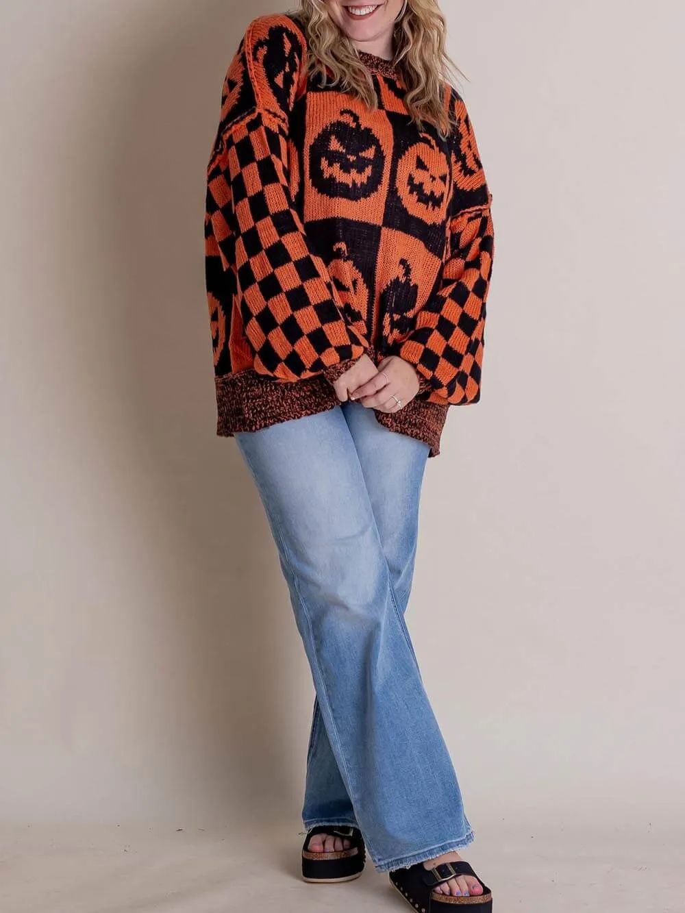 Maglione a quadri di Halloween Jack-O-Lantern