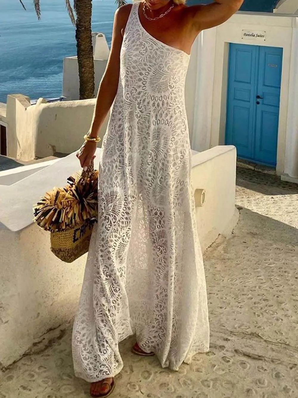 Exquisite Bohemian Lace One-shoulder Maxi Dress