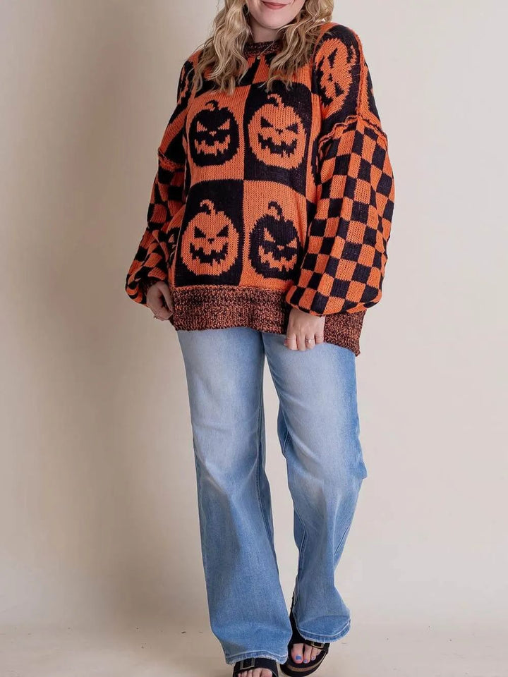 Halloween Jack-O-Lantern karierter Pullover