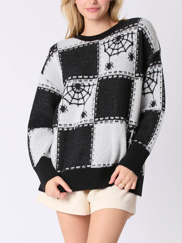 Cosplay Halloween Spook Plaid Spinnenweb Trui Knit Sweater