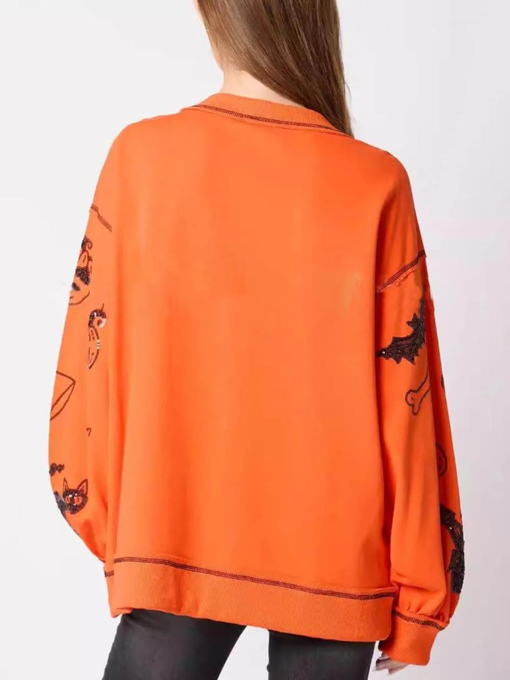 Sweatshirt casual solta com lantejoulas de Halloween Graffiti