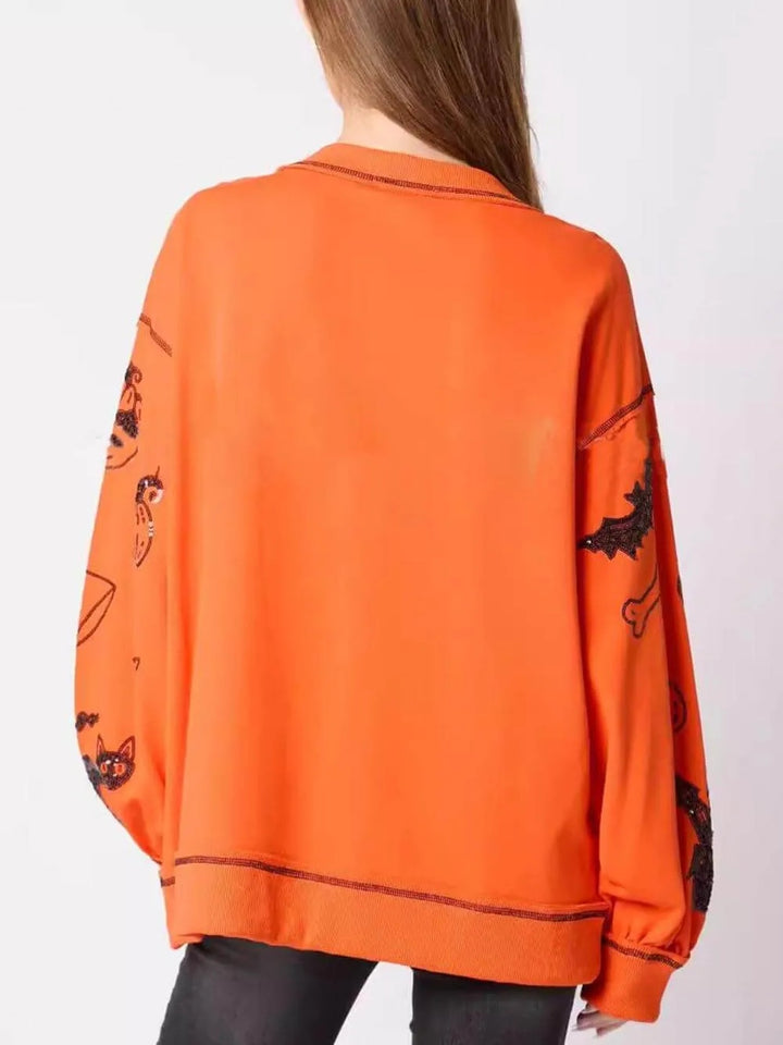 Halloween Graffiti Sequined Loose Casual Sweatshirt